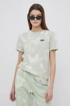 Γυναικεία Κοντομάνικο Vans - Βαμβακερό μπλουζάκι ανοιχτό πράσινο